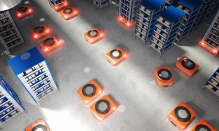 Mobile Roboter, die in einem Warenlager die Logistik übernehmen, könnten zukünftig über Li-Fi-Hotspots miteinander kommunizieren