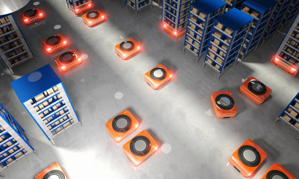 Mobile robots handling logistics in a warehouse could, in the future, communicate with each other via Li-Fi hotspots